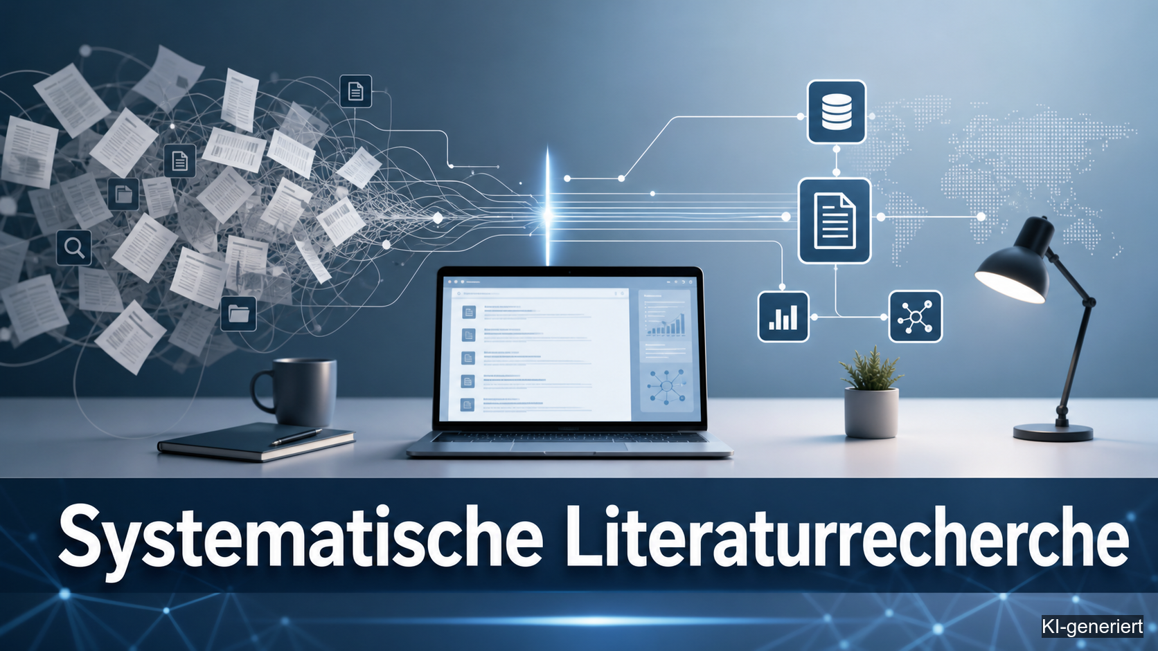 Systematische Literaturrecherche als strukturierter Prozess (KI-generiert)