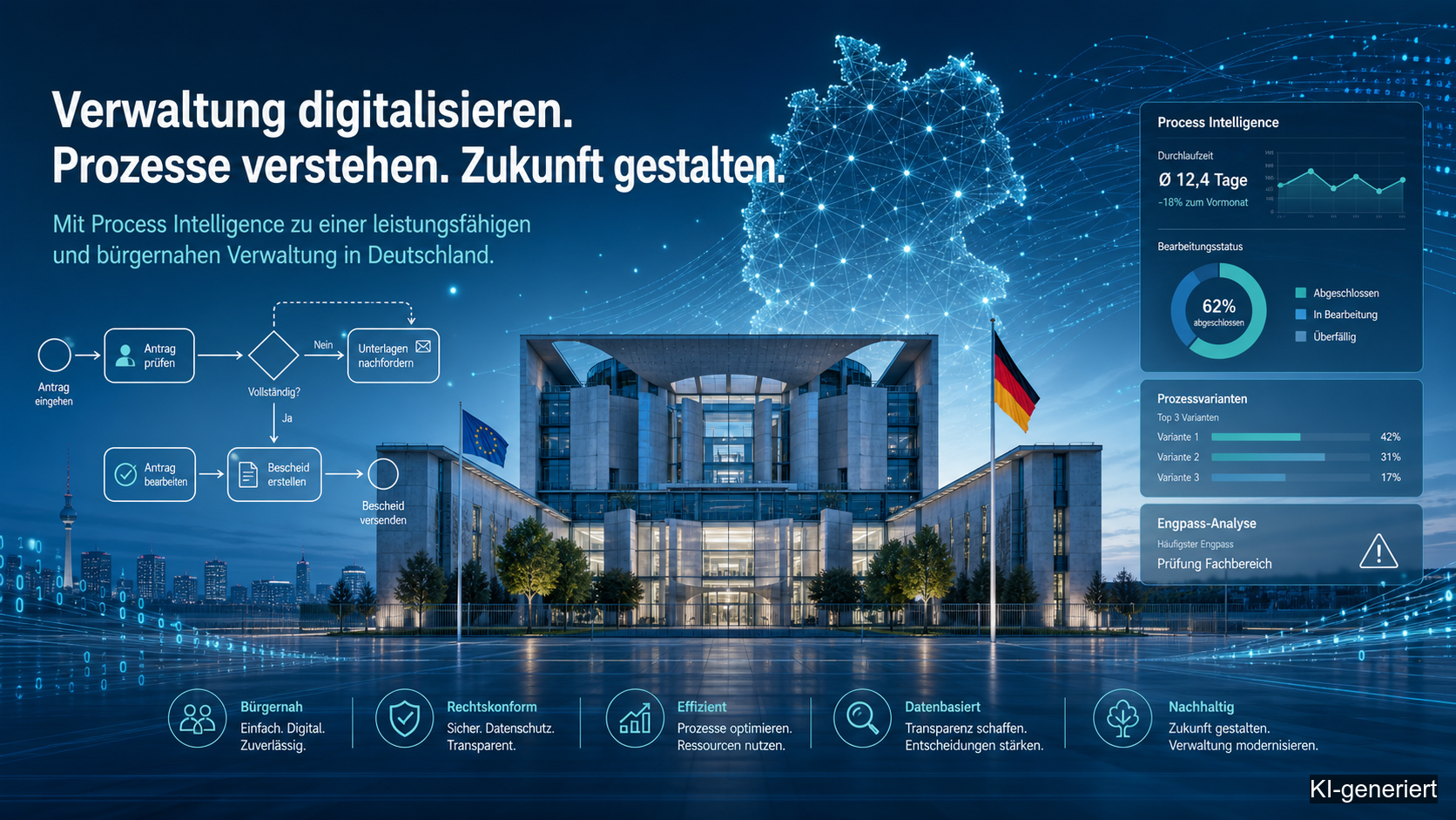 Verwaltung digitalisieren. Prozesse verstehen. Zukunft gestalten. (KI-generiert)
